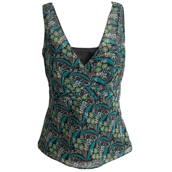 🆕 LOFT green floral layered cami tank top - Picture 1 of 12
